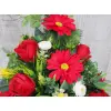 Czerwona gerbera z różą stroik + bukiet do wazonu