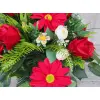 Czerwona gerbera z różą stroik + bukiet do wazonu