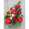 Czerwona gerbera z różą stroik + bukiet do wazonu