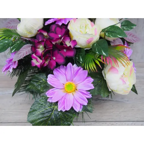 Komplet Nagrobny Fioletowa gerbera z Peoniami - Zestaw Stroik + Bukiet