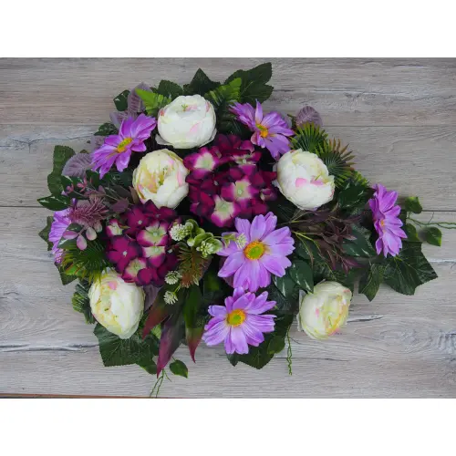 Komplet Nagrobny Fioletowa gerbera z Peoniami - Zestaw Stroik + Bukiet