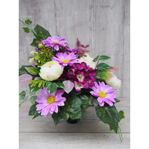Komplet Nagrobny Fioletowa gerbera z Peoniami - Zestaw Stroik + Bukiet