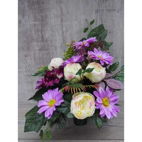 Komplet Nagrobny Fioletowa gerbera z Peoniami - Zestaw Stroik + Bukiet