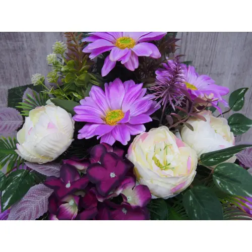 Komplet Nagrobny Fioletowa gerbera z Peoniami - Zestaw Stroik + Bukiet
