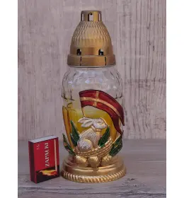 Znicz Wielkanocny Baranek z Chorągwią – Szklany Lampion Złoty